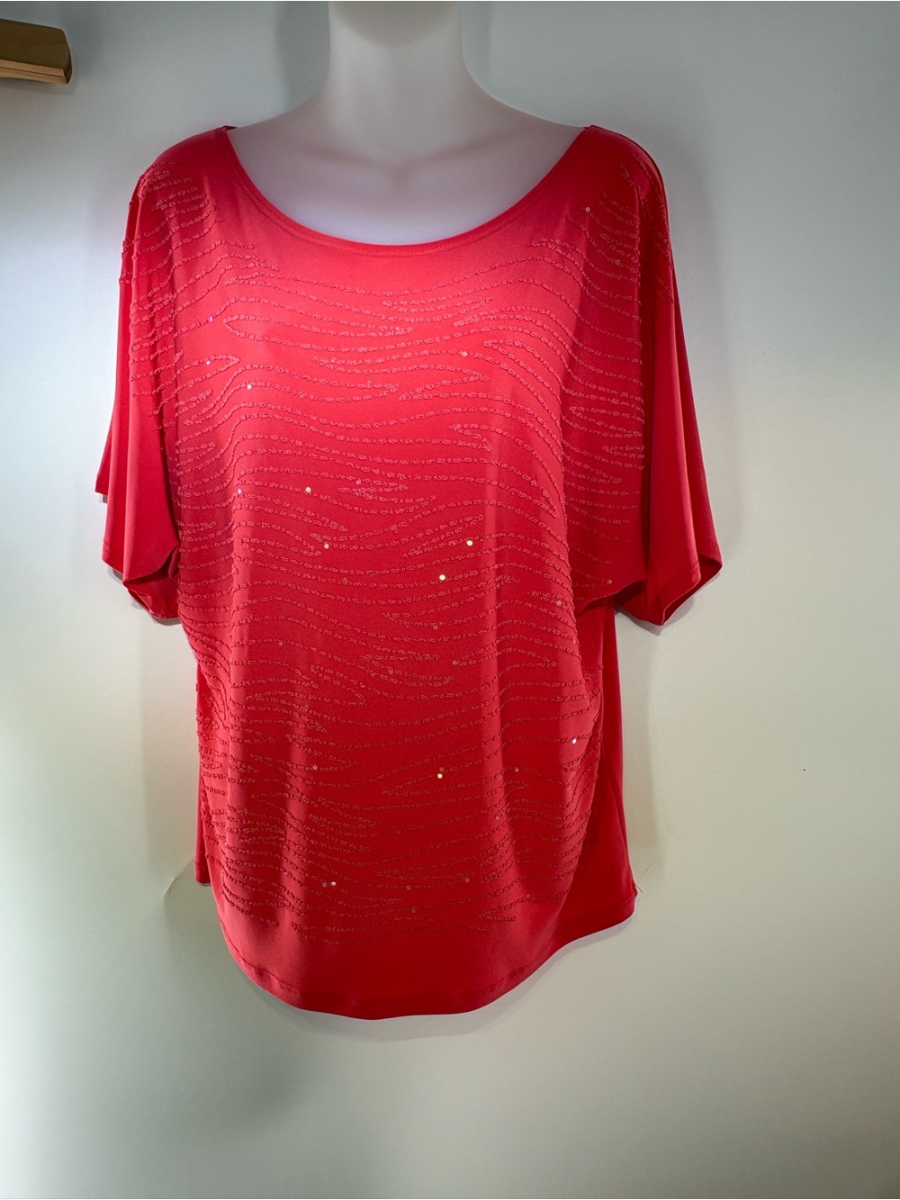 Bleeker & McDougal Off Red Short Sleeve Top Sparkly Textured Blouse Size X-Large
